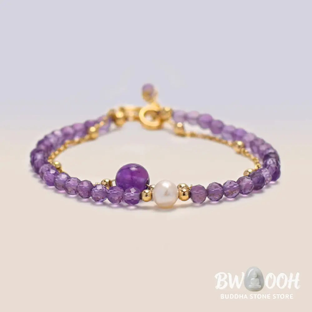 Buddha Stones 14K Gold Plated Amethyst Crystal Healing Double Layer Chain Bracelet - BWOOOH - Amethyst(Inner