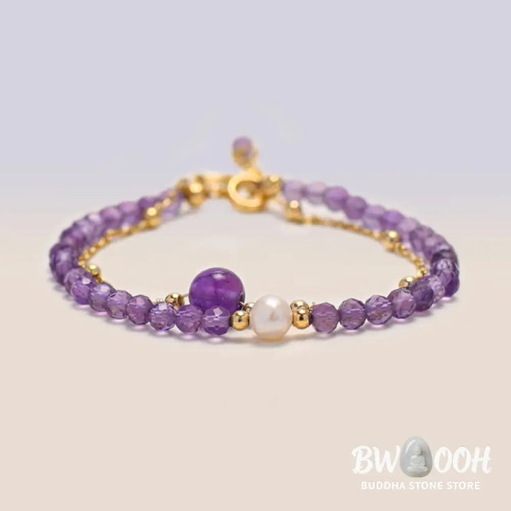 Buddha Stones 14K Gold Plated Amethyst Crystal Healing Double Layer Chain Bracelet - BWOOOH - Amethyst(Inner
