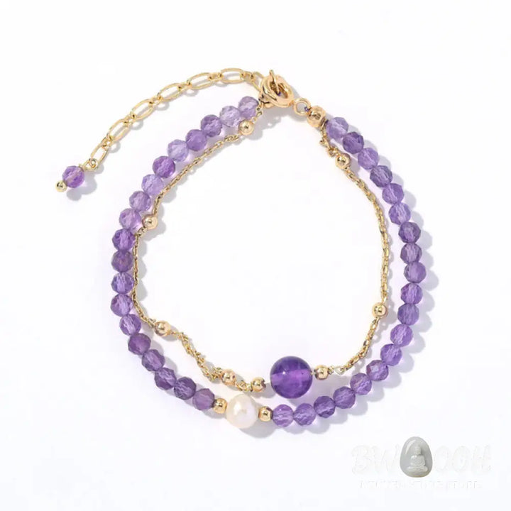 Buddha Stones 14K Gold Plated Amethyst Crystal Healing Double Layer Chain Bracelet - BWOOOH - Amethyst(Inner