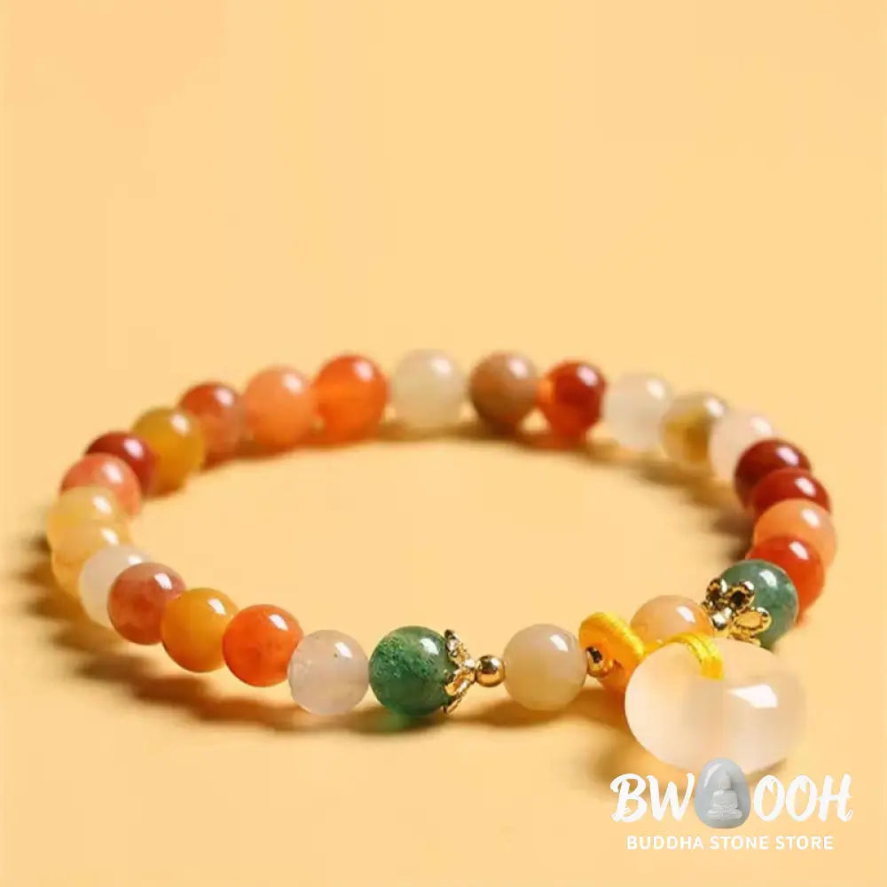 BWOOOH 14K Gold Plated Colorful Golden Silk Jade Peace Buckle Wealth Bracelet - Golden Silk Jade(Ward off evil