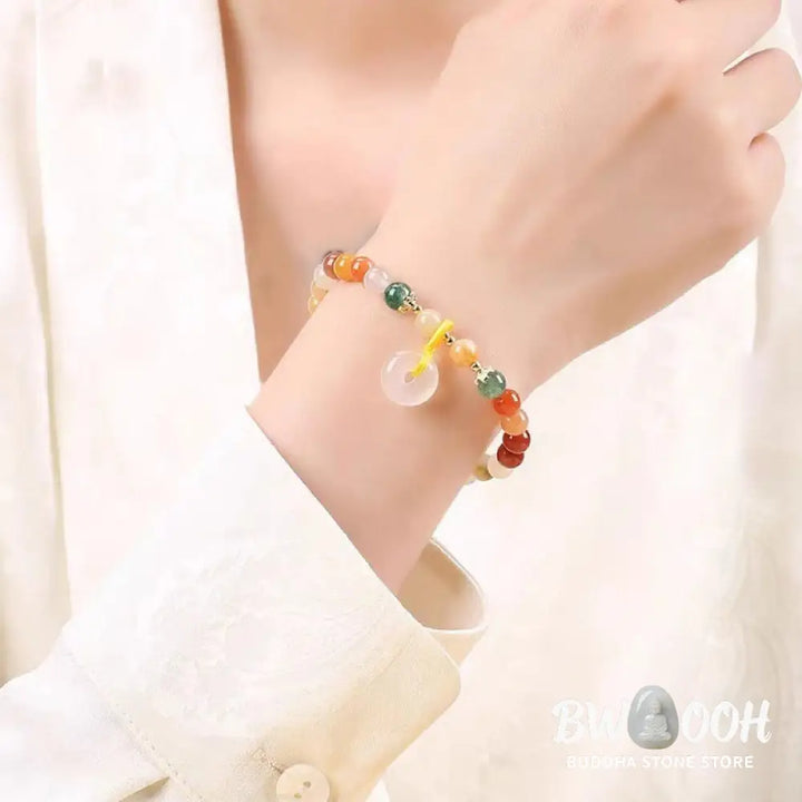 BWOOOH 14K Gold Plated Colorful Golden Silk Jade Peace Buckle Wealth Bracelet - Golden Silk Jade(Ward off evil