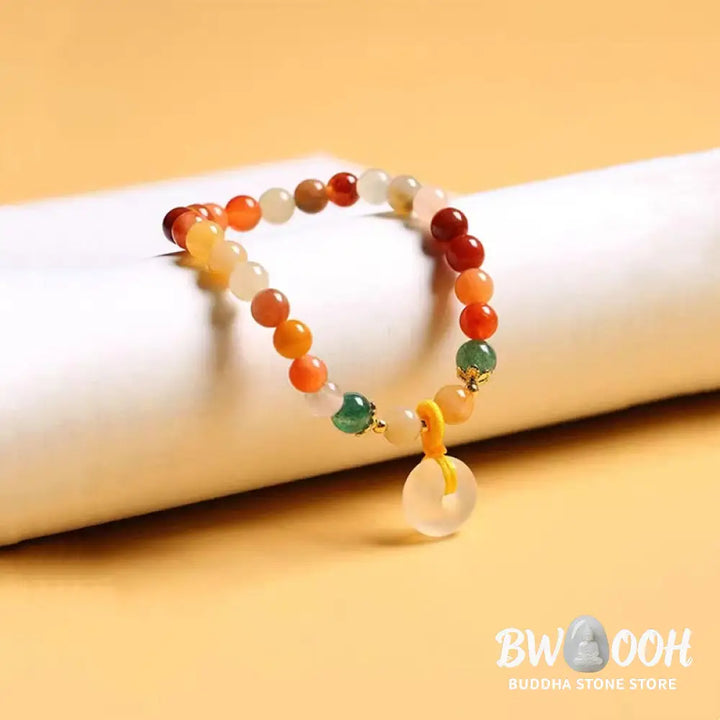 BWOOOH 14K Gold Plated Colorful Golden Silk Jade Peace Buckle Wealth Bracelet - Golden Silk Jade(Ward off evil