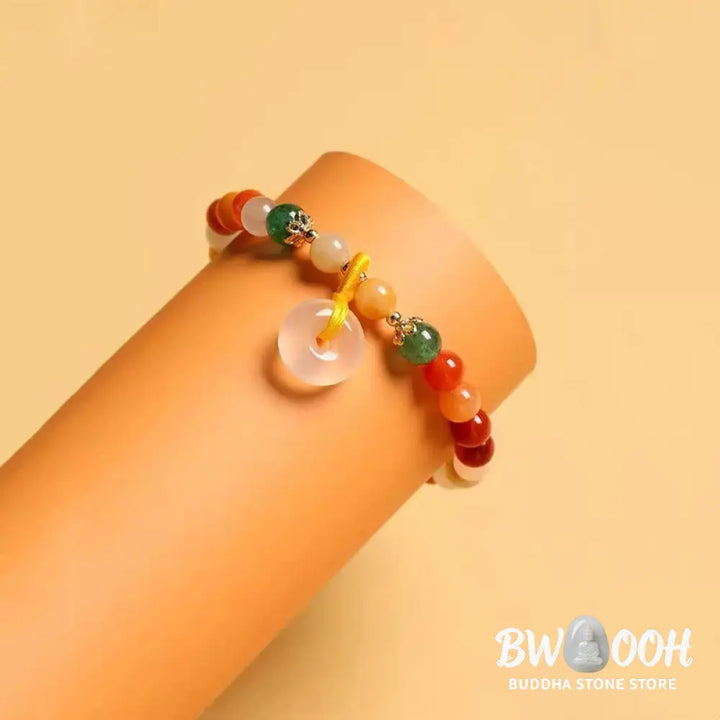 BWOOOH 14K Gold Plated Colorful Golden Silk Jade Peace Buckle Wealth Bracelet - Golden Silk Jade(Ward off evil