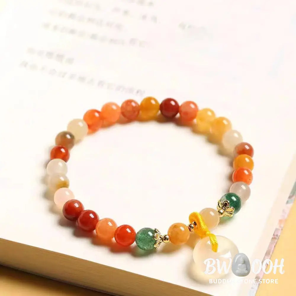 BWOOOH 14K Gold Plated Colorful Golden Silk Jade Peace Buckle Wealth Bracelet - Golden Silk Jade(Ward off evil