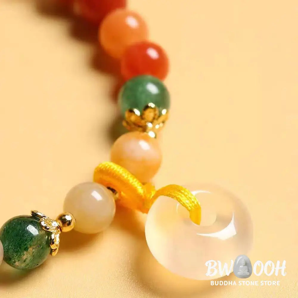 BWOOOH 14K Gold Plated Colorful Golden Silk Jade Peace Buckle Wealth Bracelet - Golden Silk Jade(Ward off evil