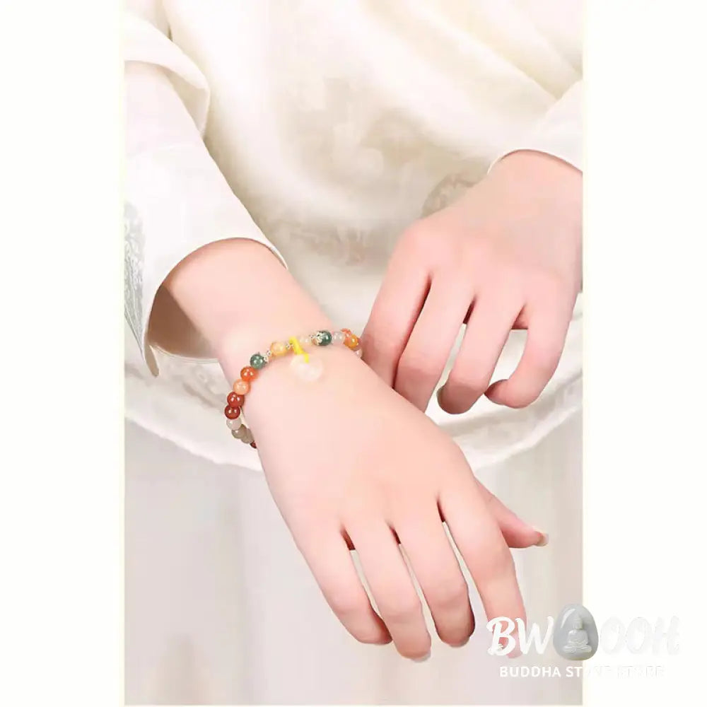 BWOOOH 14K Gold Plated Colorful Golden Silk Jade Peace Buckle Wealth Bracelet - Golden Silk Jade(Ward off evil