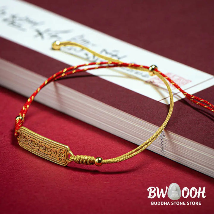 Buddha Stones 14K Gold-plated Copper Amulet Protection Red Golden Rope Bracelet - BWOOOH - 14-17cm - Bracelet