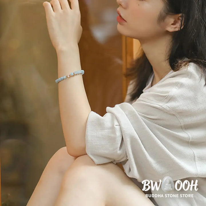 Buddha Stones 14K Gold Plated Copper Aquamarine White Crystal White Agate Blue Crystal Healing Bracelet - BWOOOH