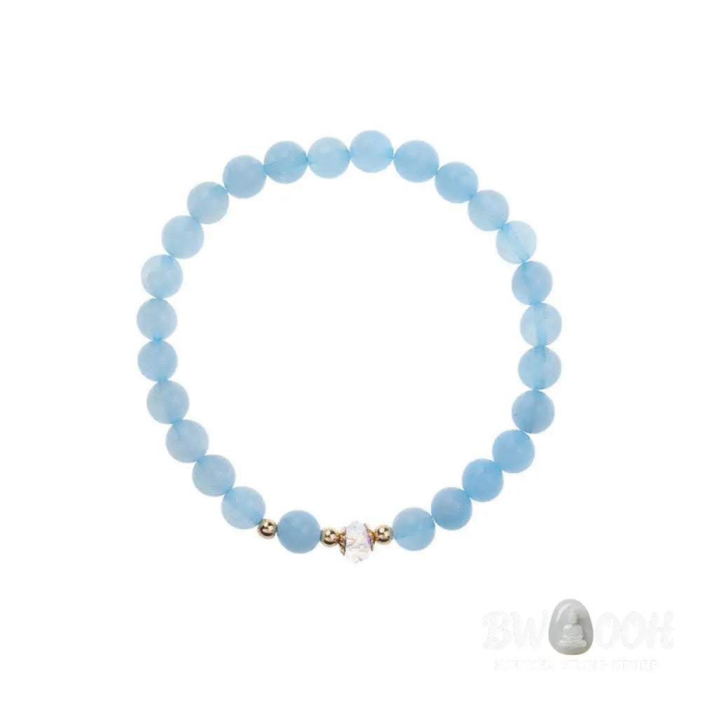 Buddha Stones 14K Gold Plated Copper Aquamarine White Crystal White Agate Blue Crystal Healing Bracelet - BWOOOH