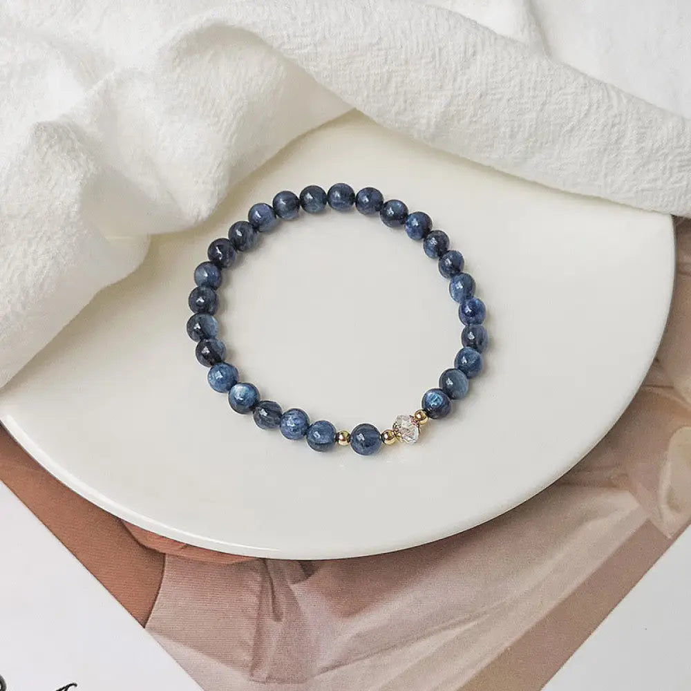 Buddha Stones 14K Gold Plated Copper Aquamarine White Crystal White Agate Blue Crystal Healing Bracelet - BWOOOH