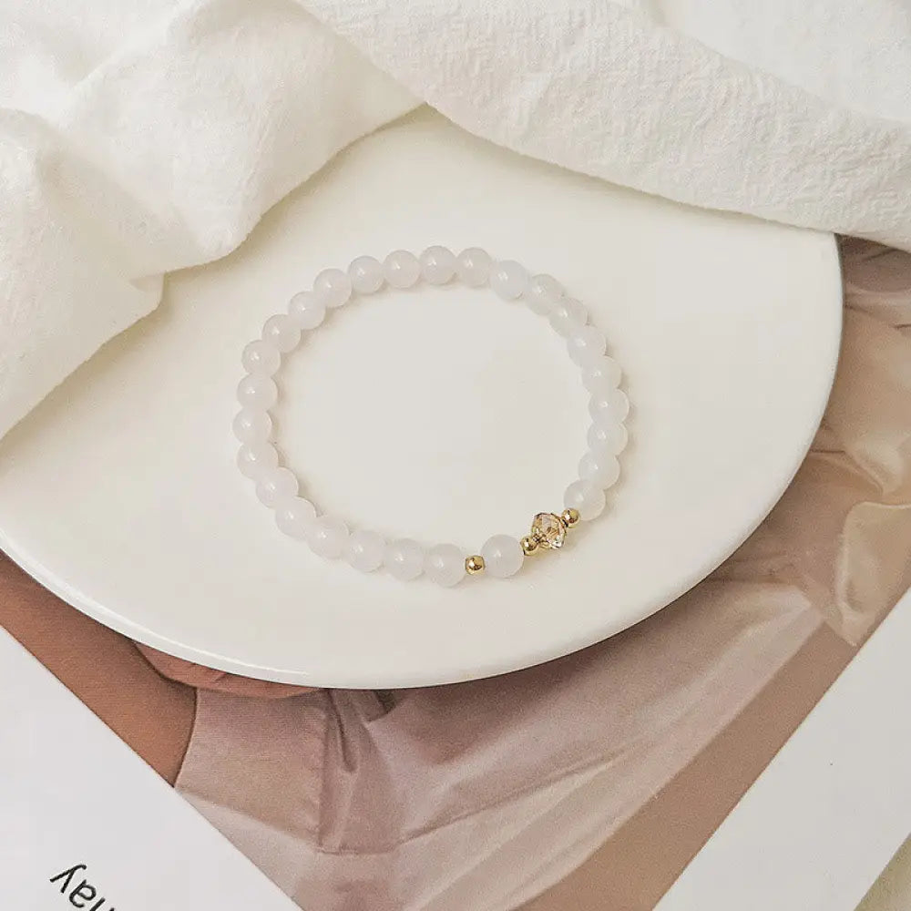 Buddha Stones 14K Gold Plated Copper Aquamarine White Crystal White Agate Blue Crystal Healing Bracelet - BWOOOH