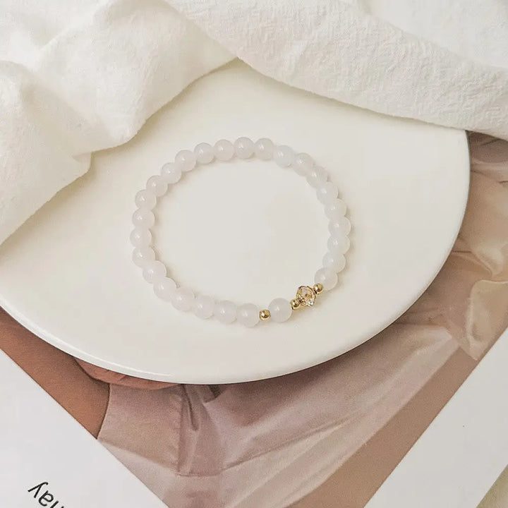 Buddha Stones 14K Gold Plated Copper Aquamarine White Crystal White Agate Blue Crystal Healing Bracelet - BWOOOH