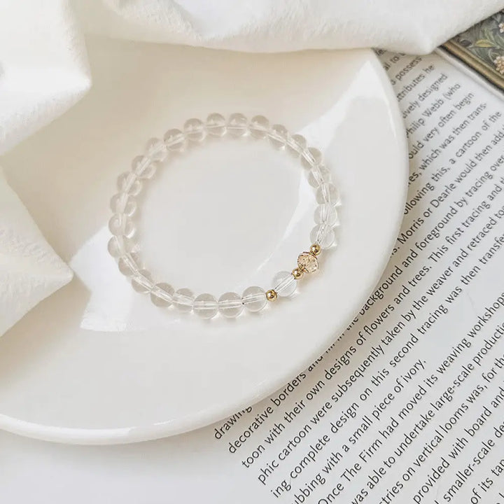 Buddha Stones 14K Gold Plated Copper Aquamarine White Crystal White Agate Blue Crystal Healing Bracelet - BWOOOH