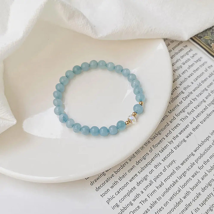 BWOOOH 14K Gold Plated Copper Aquamarine White Crystal White Agate Blue Crystal Healing Bracelet - BWOOOH