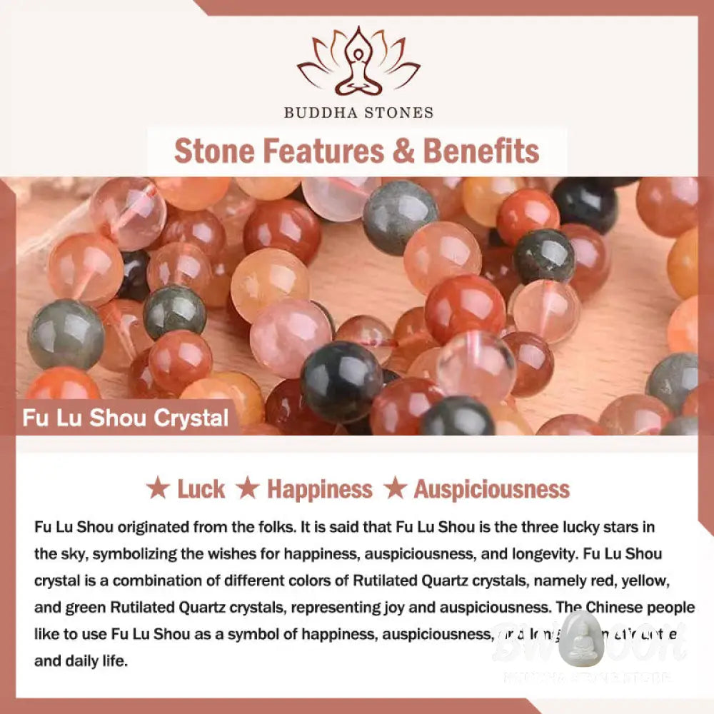 Buddha Stones 14k Gold Plated Copper Fu Lu Shou Crystal Peach Moonstone Happiness Wealth Ring - BWOOOH - Ring