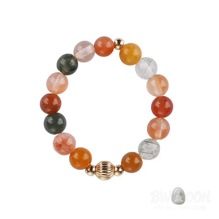 Buddha Stones 14k Gold Plated Copper Fu Lu Shou Crystal Peach Moonstone Happiness Wealth Ring - BWOOOH - Ring