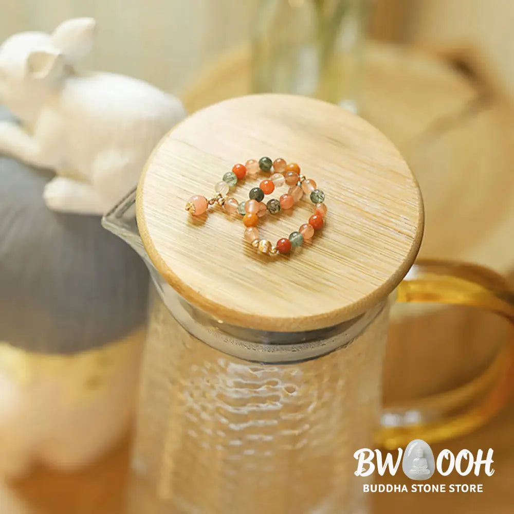 Buddha Stones 14k Gold Plated Copper Fu Lu Shou Crystal Peach Moonstone Happiness Wealth Ring - BWOOOH - Ring
