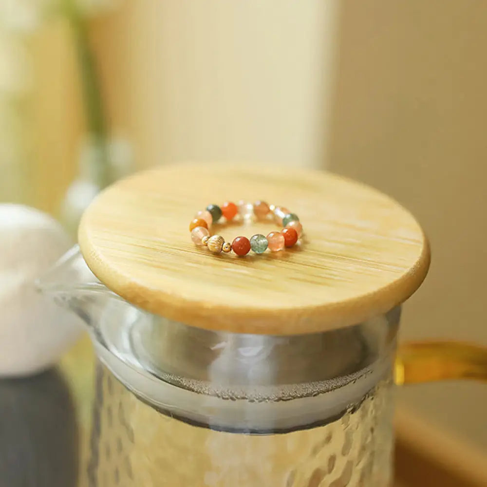 Buddha Stones 14k Gold Plated Copper Fu Lu Shou Crystal Peach Moonstone Happiness Wealth Ring - BWOOOH - Fu Lu Shou