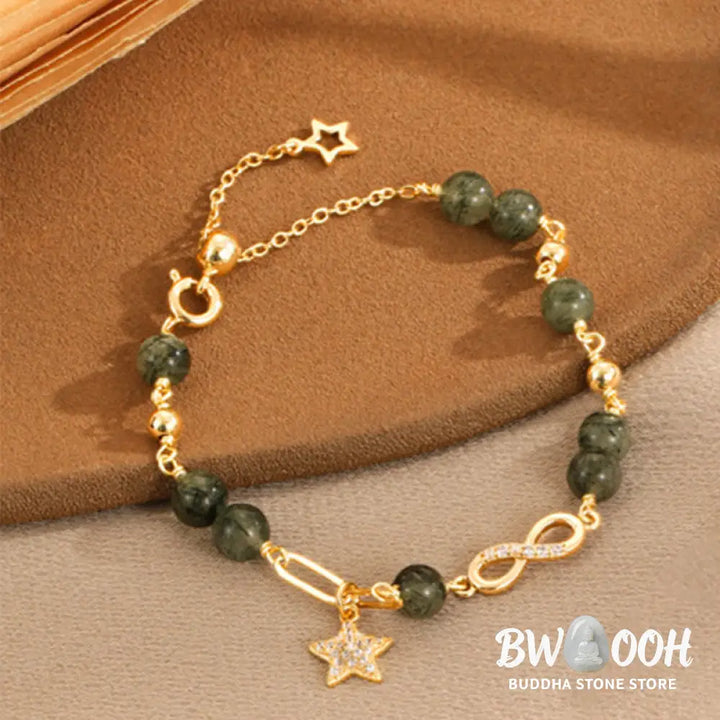 Buddha Stones 14k Gold Plated Copper Green Rutilated Quartz Möbius Loop Eternal Love Star Protection Bracelet - BWOOOH