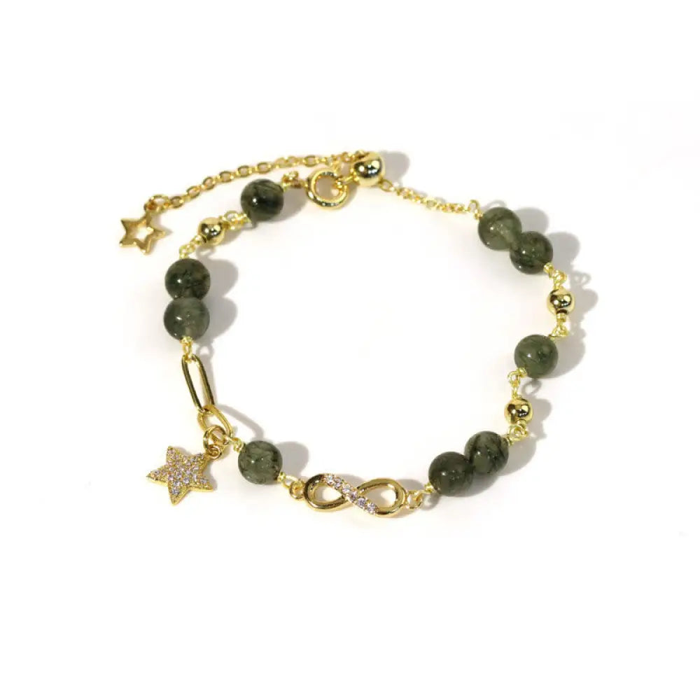 Buddha Stones 14k Gold Plated Copper Green Rutilated Quartz Möbius Loop Eternal Love Star Protection Bracelet - BWOOOH