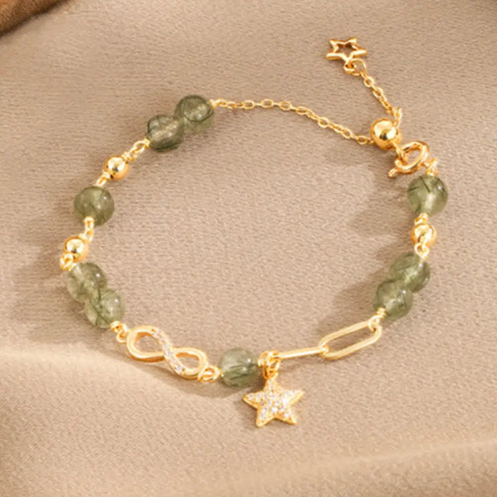 Buddha Stones 14k Gold Plated Copper Green Rutilated Quartz Möbius Loop Eternal Love Star Protection Bracelet - BWOOOH
