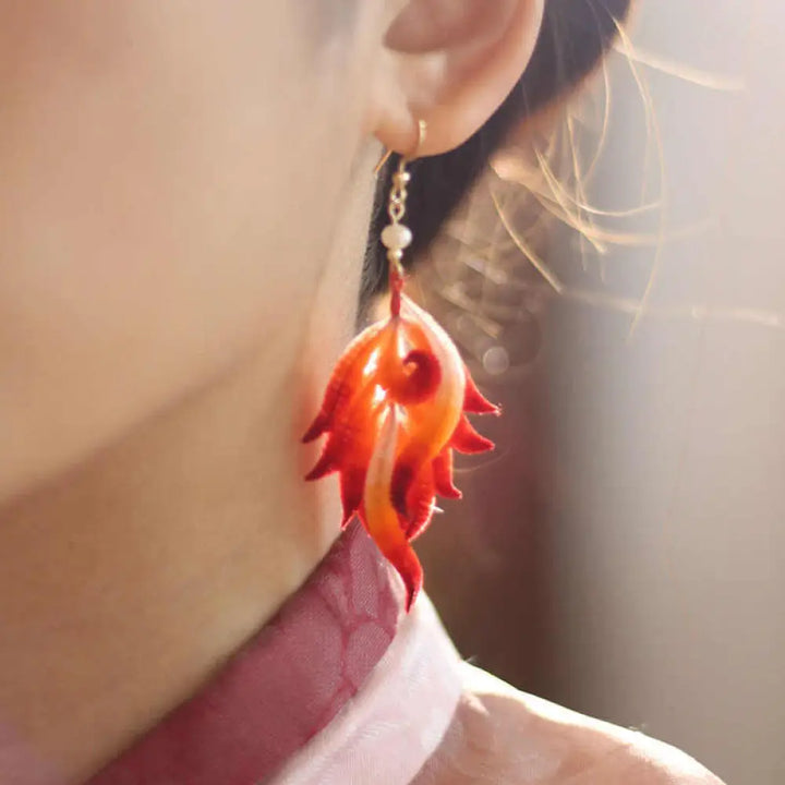 BWOOOH 14K Gold-plated Copper Handmade Velvet Flower Mulberry Silk Red Feather Drop Earrings — Copper spiritual jewelry fo...