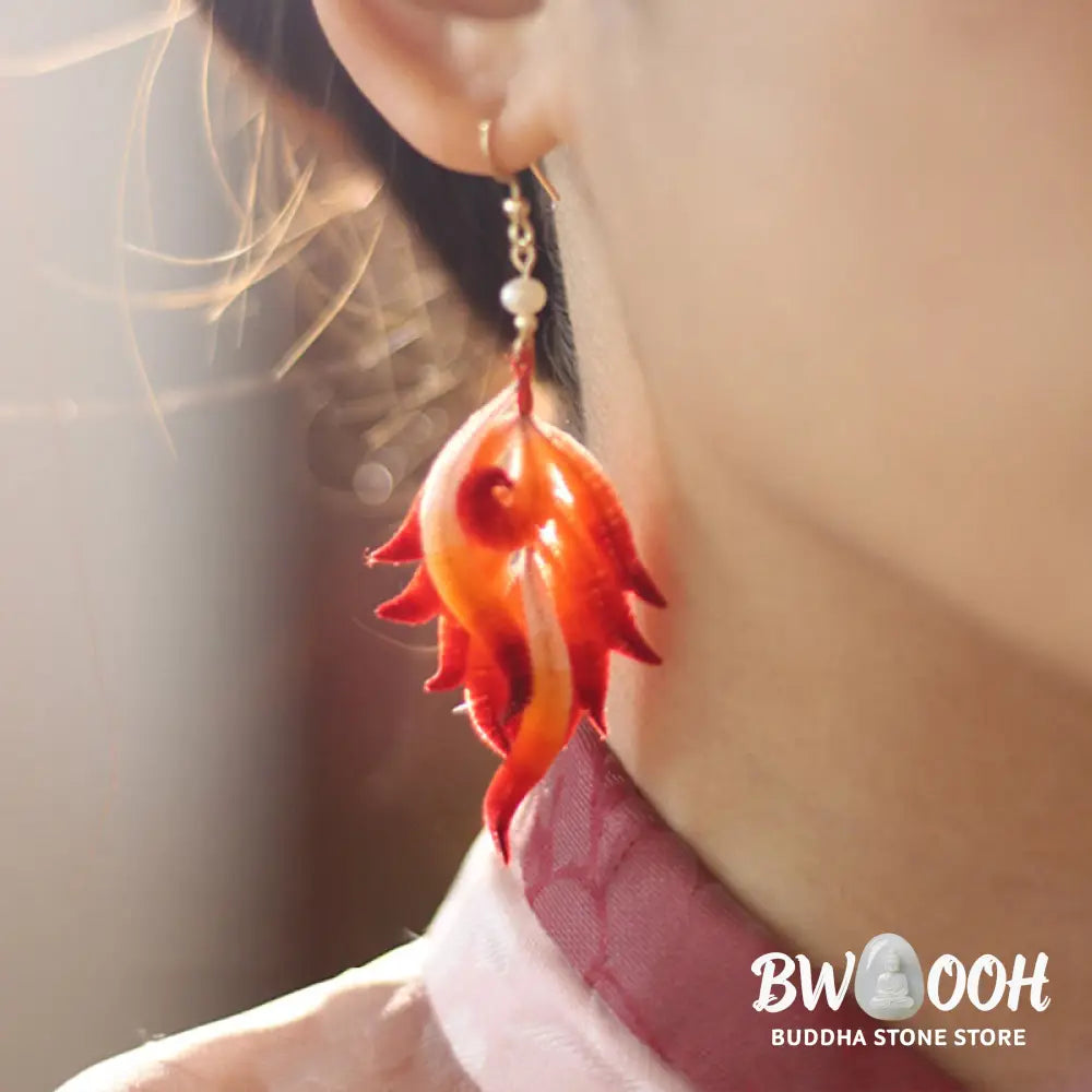 Buddha Stones 14K Gold-plated Copper Handmade Velvet Flower Mulberry Silk Red Feather Drop Earrings - Red Feather