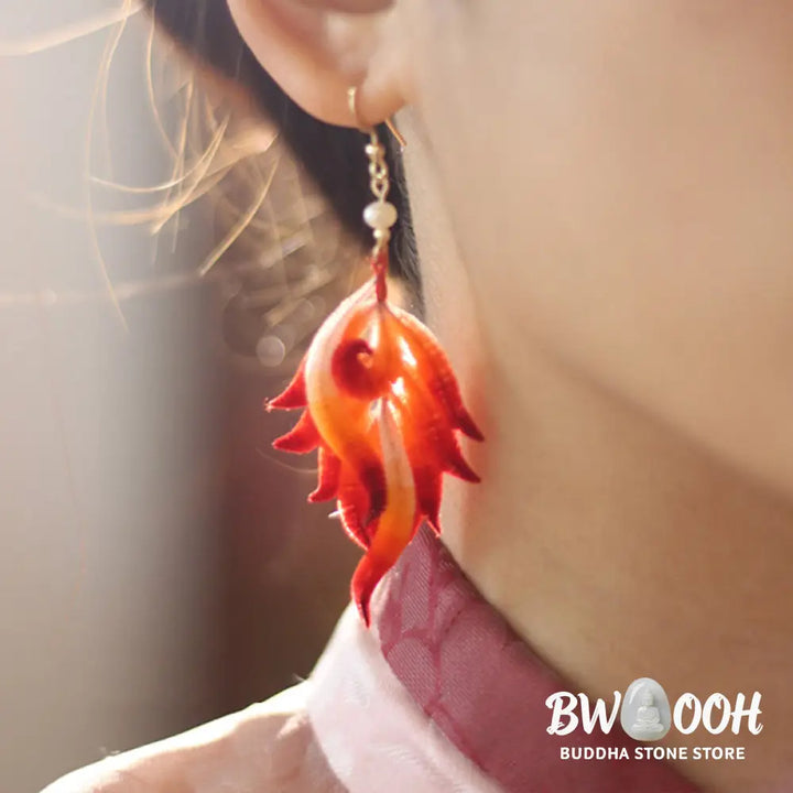Buddha Stones 14K Gold-plated Copper Handmade Velvet Flower Mulberry Silk Red Feather Drop Earrings - Red Feather