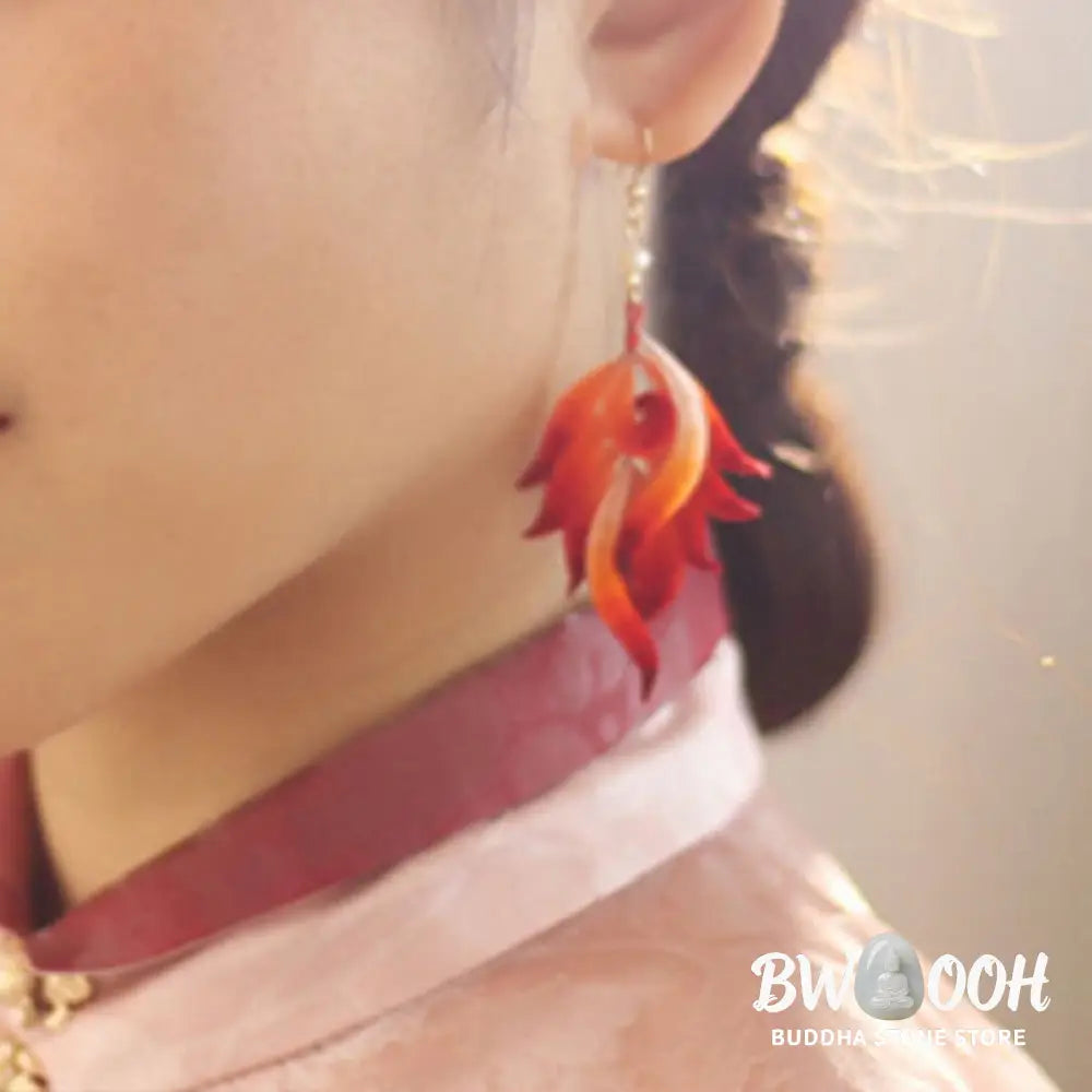 Buddha Stones 14K Gold-plated Copper Handmade Velvet Flower Mulberry Silk Red Feather Drop Earrings - Red Feather
