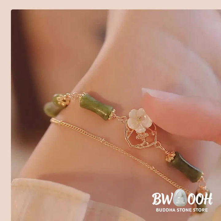 Buddha Stones 14k Gold Plated Copper Peridot Bamboo Flower Wealth Double Layer Bracelet - BWOOOH