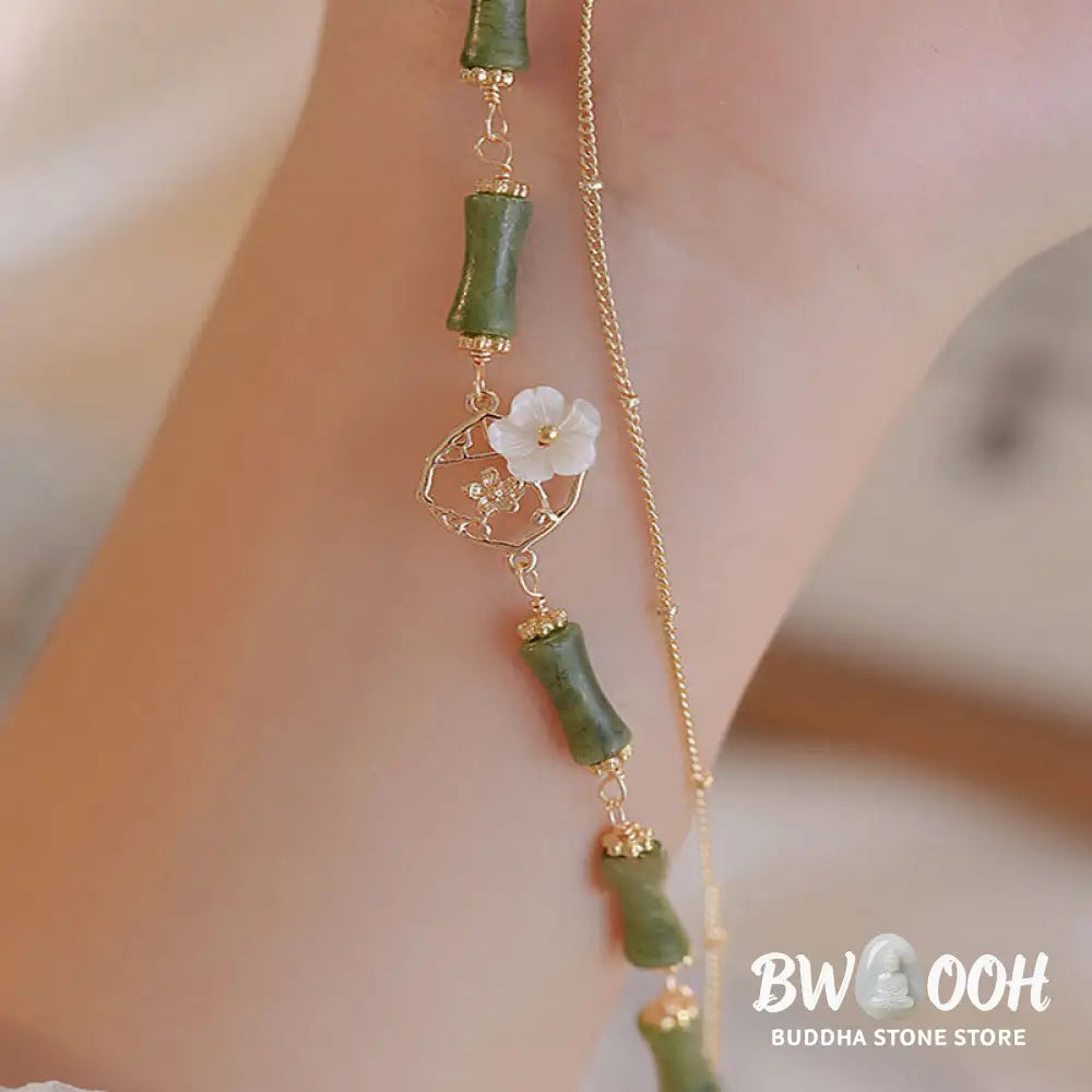 Buddha Stones 14k Gold Plated Copper Peridot Bamboo Flower Wealth Double Layer Bracelet - BWOOOH