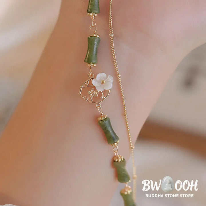 Buddha Stones 14k Gold Plated Copper Peridot Bamboo Flower Wealth Double Layer Bracelet - BWOOOH