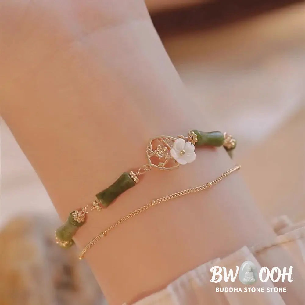 Buddha Stones 14k Gold Plated Copper Peridot Bamboo Flower Wealth Double Layer Bracelet - BWOOOH