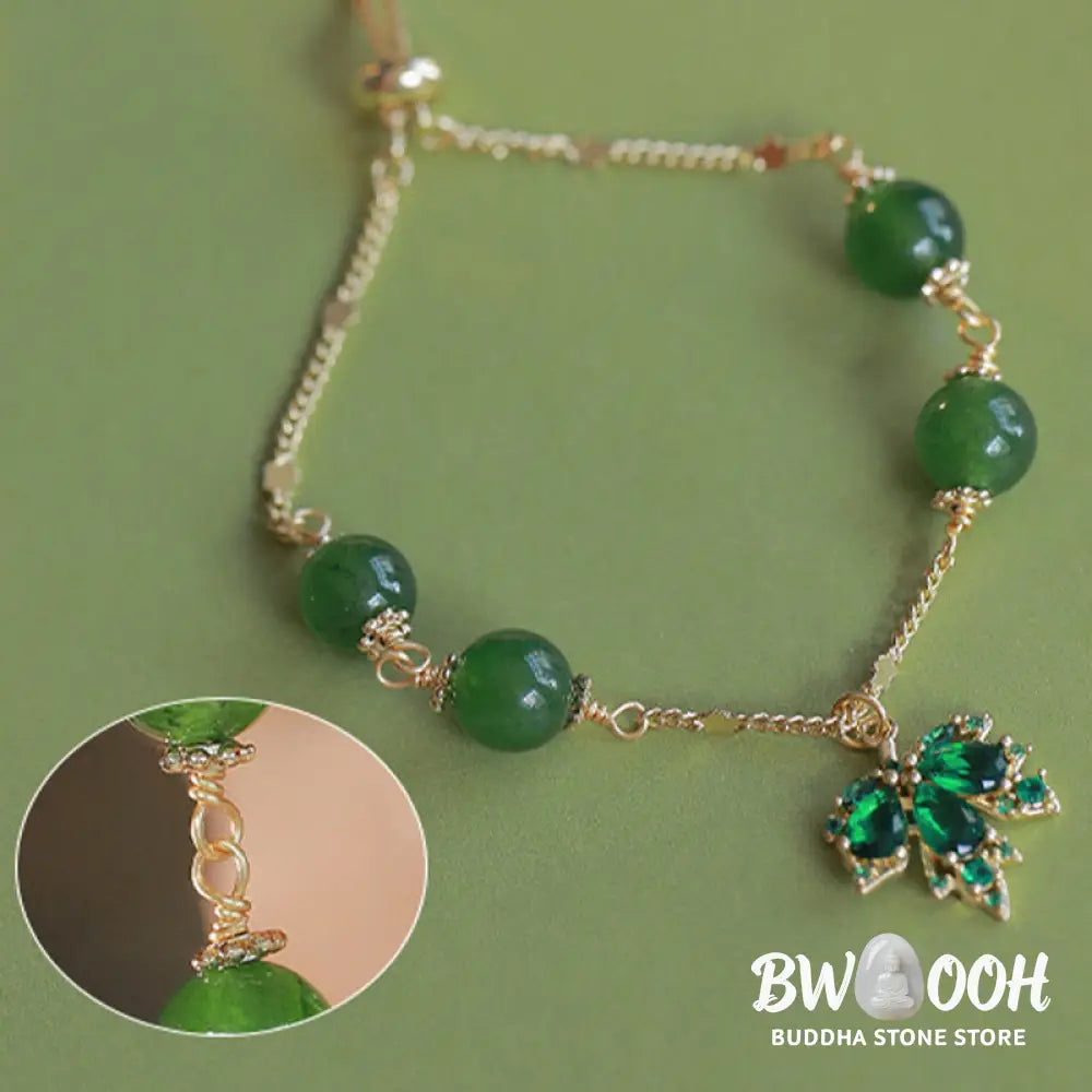 Buddha Stones 14k Gold Plated Green Chalcedony Maple Leaf Courage Strength Bracelet - BWOOOH - Green
