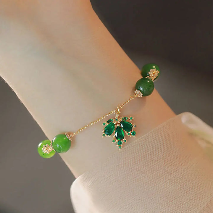 BWOOOH 14k Gold Plated Green Chalcedony Maple Leaf Courage Strength Bracelet - BWOOOH - Green
