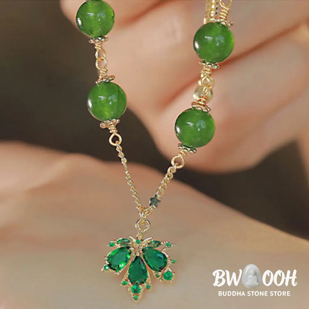 Buddha Stones 14k Gold Plated Green Chalcedony Maple Leaf Courage Strength Bracelet - BWOOOH - Green