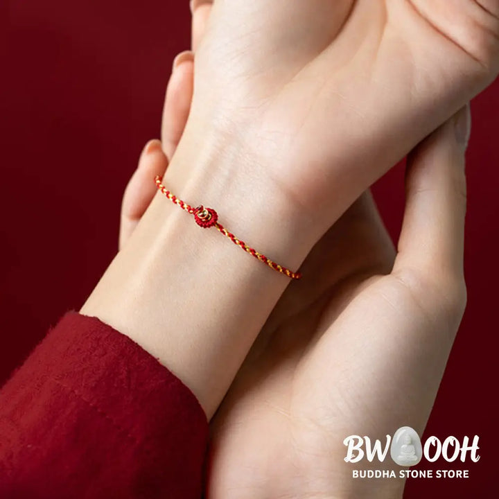 BWOOOH 14K Gold Plated Handmade Red Gold Rope King Kong Knot Braided Luck Bracelet | spiritual healing bracelet