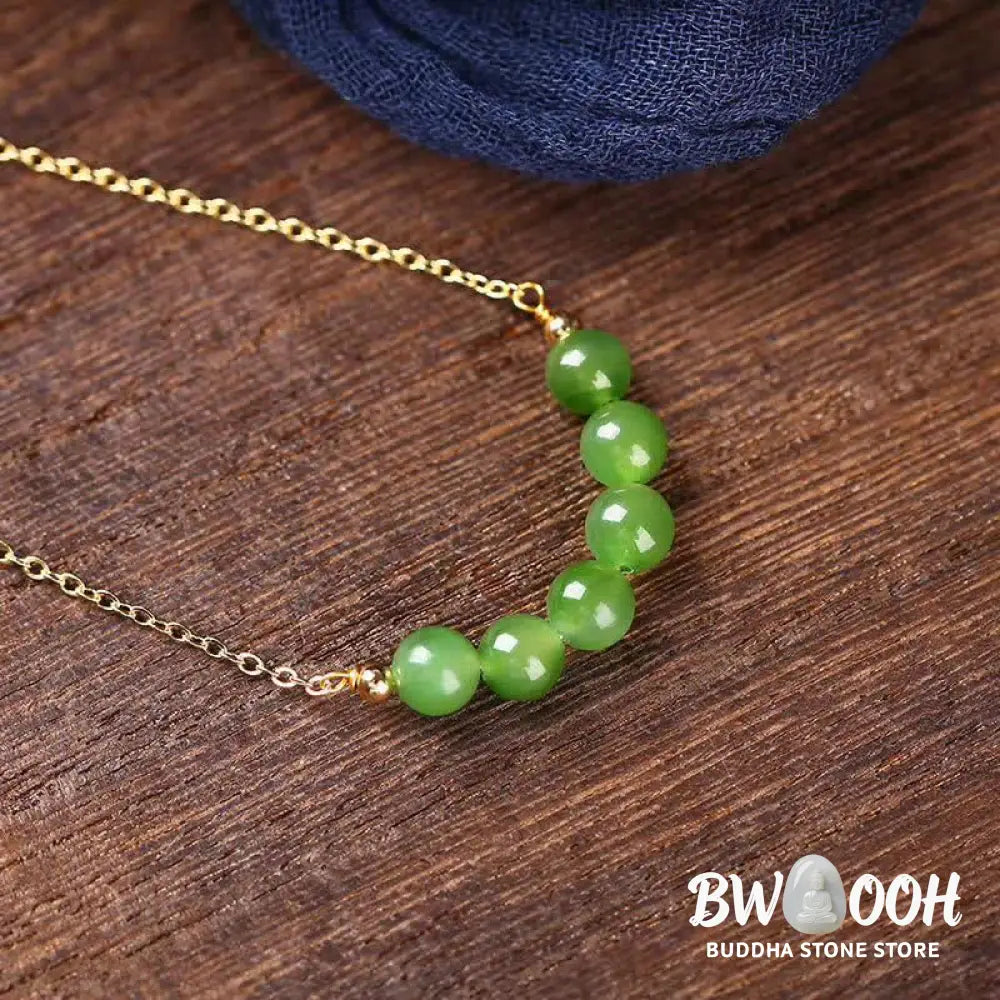 Buddha Stones 14k Gold Plated Hetian Cyan Jade Beaded Luck Necklace Pendant - BWOOOH - Cyan Jade(Success♥Healing)