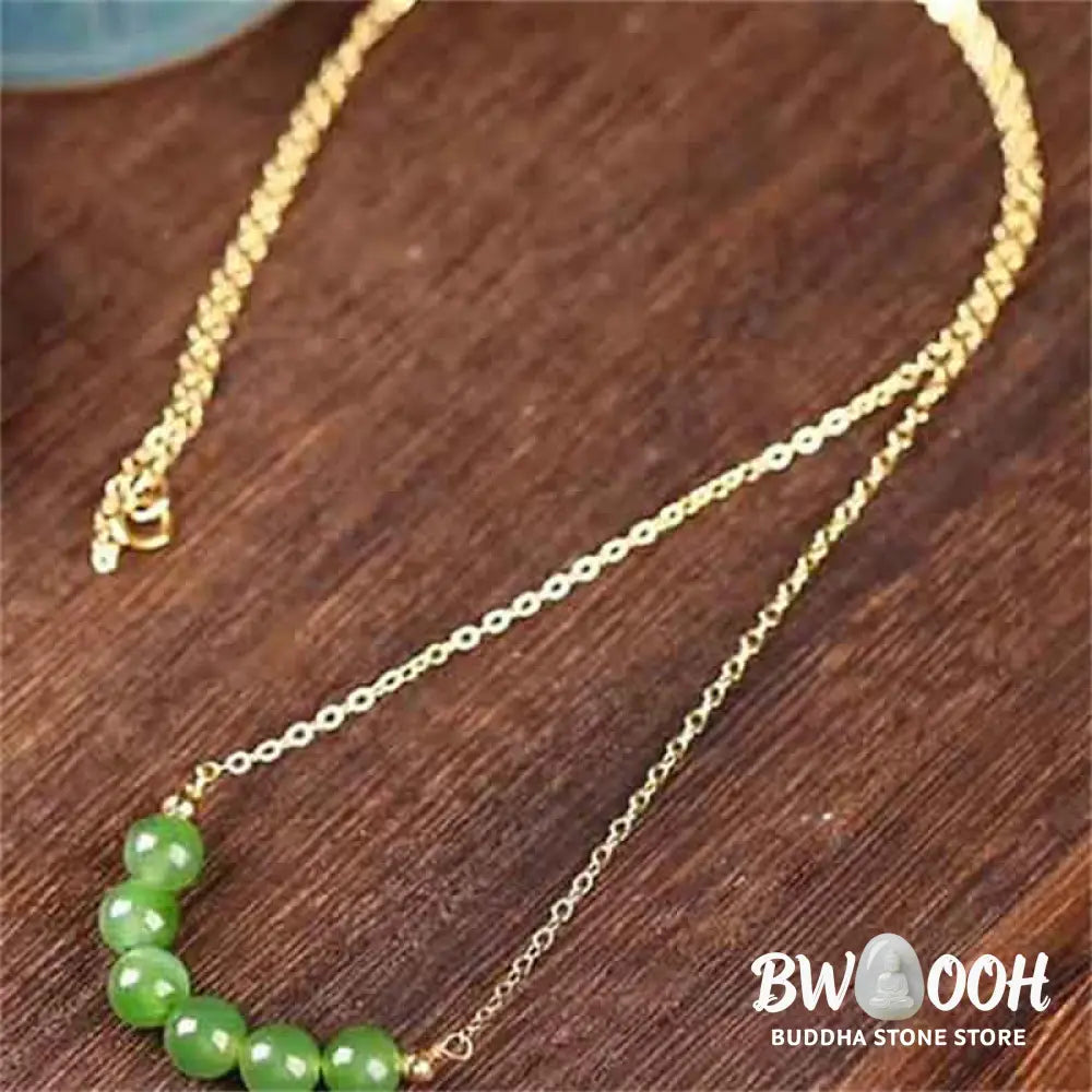 Buddha Stones 14k Gold Plated Hetian Cyan Jade Beaded Luck Necklace Pendant - BWOOOH - Cyan Jade(Success♥Healing)