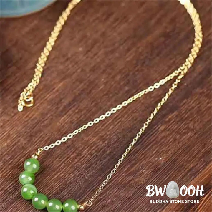 Buddha Stones 14k Gold Plated Hetian Cyan Jade Beaded Luck Necklace Pendant - BWOOOH - Cyan Jade(Success♥Healing)