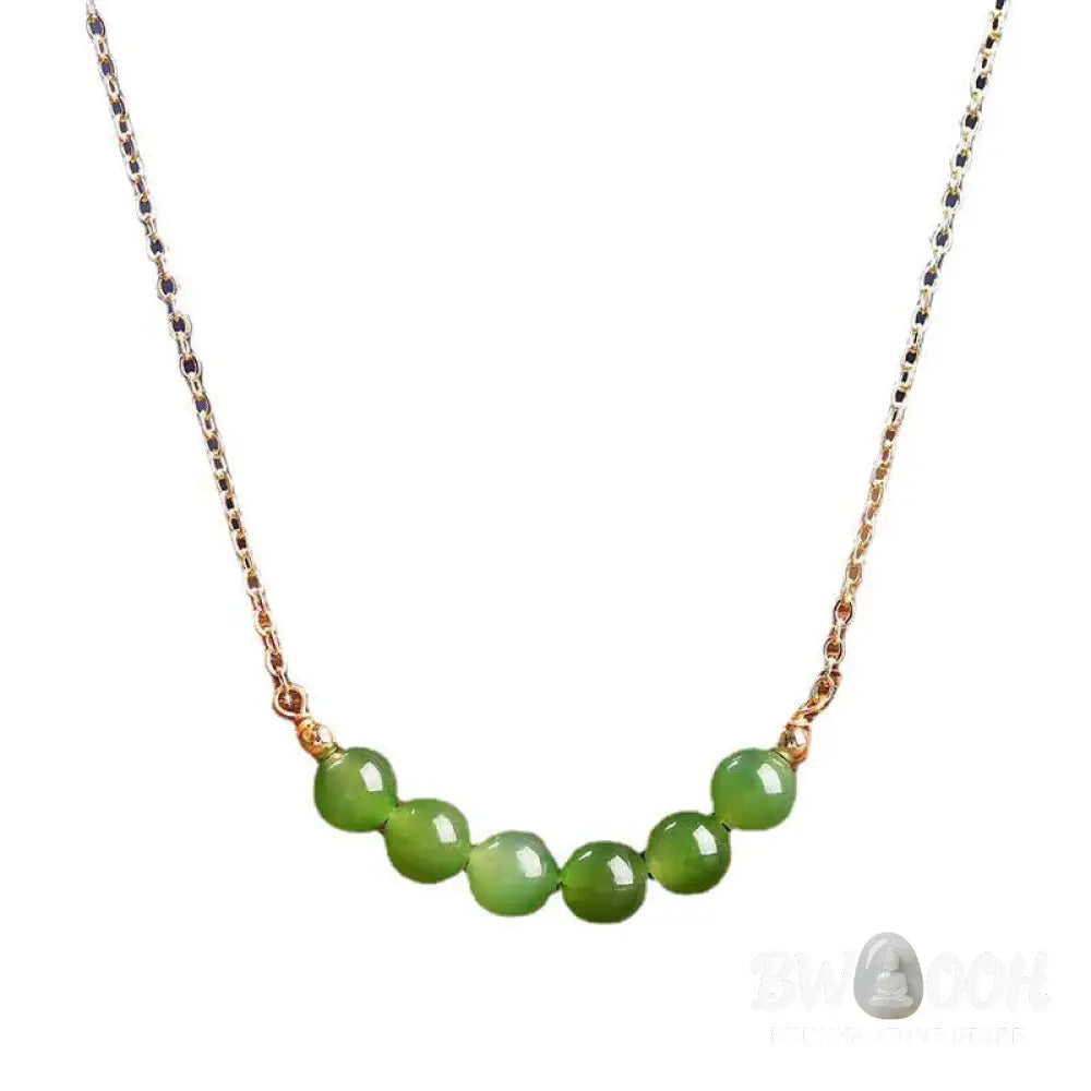 Buddha Stones 14k Gold Plated Hetian Cyan Jade Beaded Luck Necklace Pendant - BWOOOH - Cyan Jade(Success♥Healing)