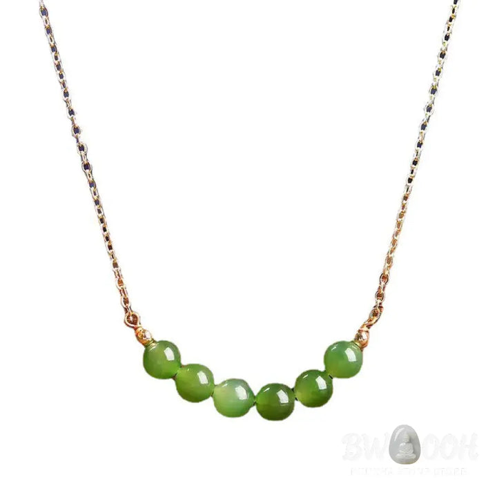 Buddha Stones 14k Gold Plated Hetian Cyan Jade Beaded Luck Necklace Pendant - BWOOOH - Cyan Jade(Success♥Healing)