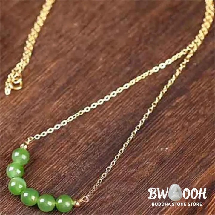 Buddha Stones 14k Gold Plated Hetian Cyan Jade Beaded Luck Necklace Pendant - BWOOOH - Cyan Jade(Success♥Healing)