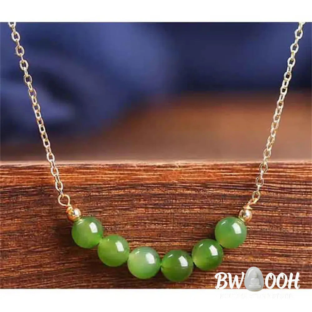 Buddha Stones 14k Gold Plated Hetian Cyan Jade Beaded Luck Necklace Pendant - BWOOOH - Cyan Jade(Success♥Healing)