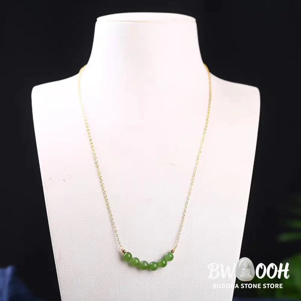 Buddha Stones 14k Gold Plated Hetian Cyan Jade Beaded Luck Necklace Pendant - BWOOOH - Cyan Jade(Success♥Healing)