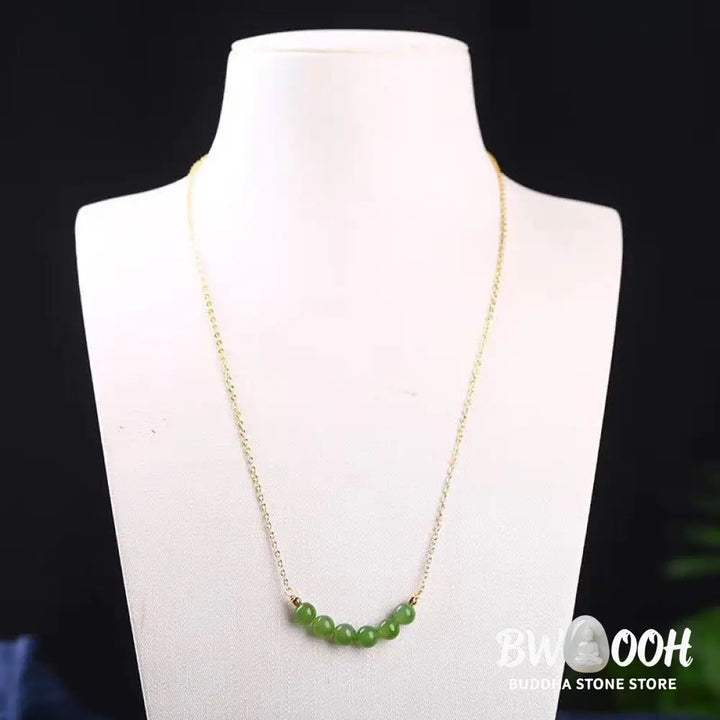 Buddha Stones 14k Gold Plated Hetian Cyan Jade Beaded Luck Necklace Pendant - BWOOOH - Cyan Jade(Success♥Healing)
