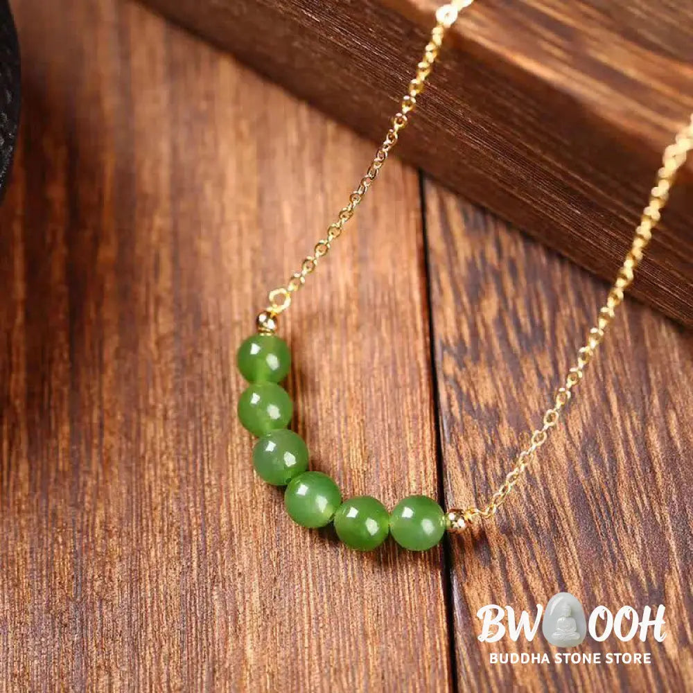 Buddha Stones 14k Gold Plated Hetian Cyan Jade Beaded Luck Necklace Pendant - BWOOOH - Cyan Jade(Success♥Healing)