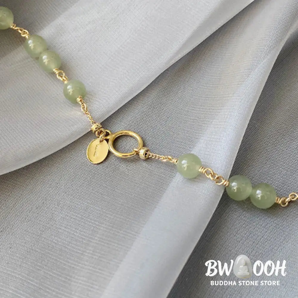 Buddha Stones 14k Gold Plated Hetian Jade Beaded Prosperity Chain Bracelet - BWOOOH - Hetian Jade(Prosperity♥Abundance)