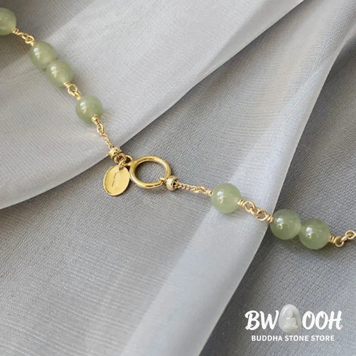 Buddha Stones 14k Gold Plated Hetian Jade Beaded Prosperity Chain Bracelet - BWOOOH - Hetian Jade(Prosperity♥Abundance)