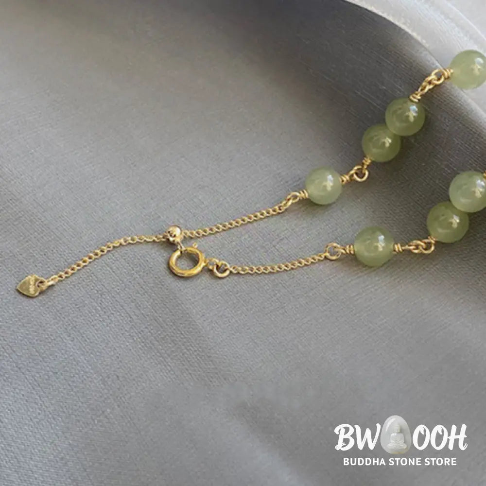 Buddha Stones 14k Gold Plated Hetian Jade Beaded Prosperity Chain Bracelet - BWOOOH - Hetian Jade(Prosperity♥Abundance)